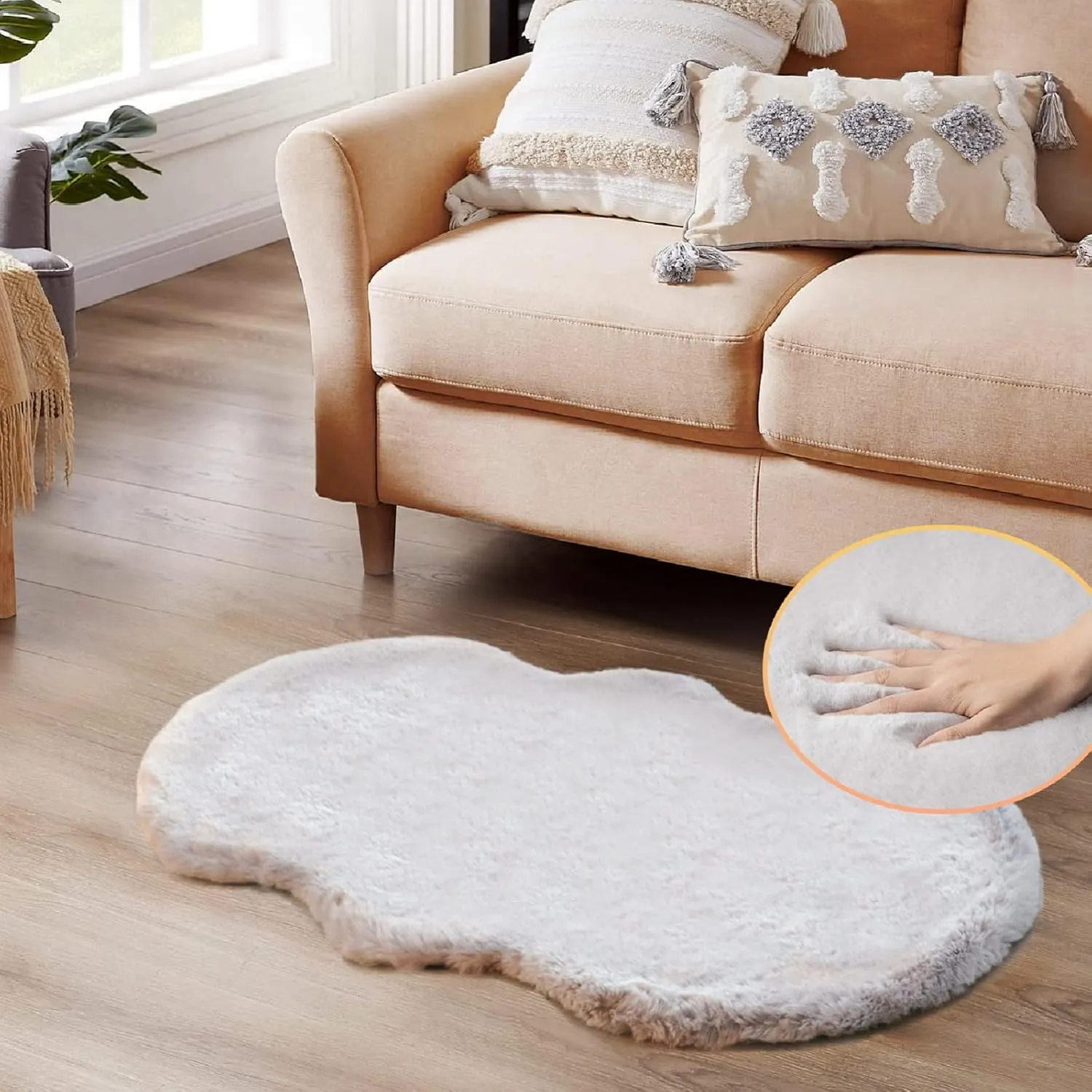 Grey Runner Fuzzy Rug for Bedroom Faux Rabbit Washable Fluffy Fur Nursery Rugs for Living Room Cute Room 2x4 Rug