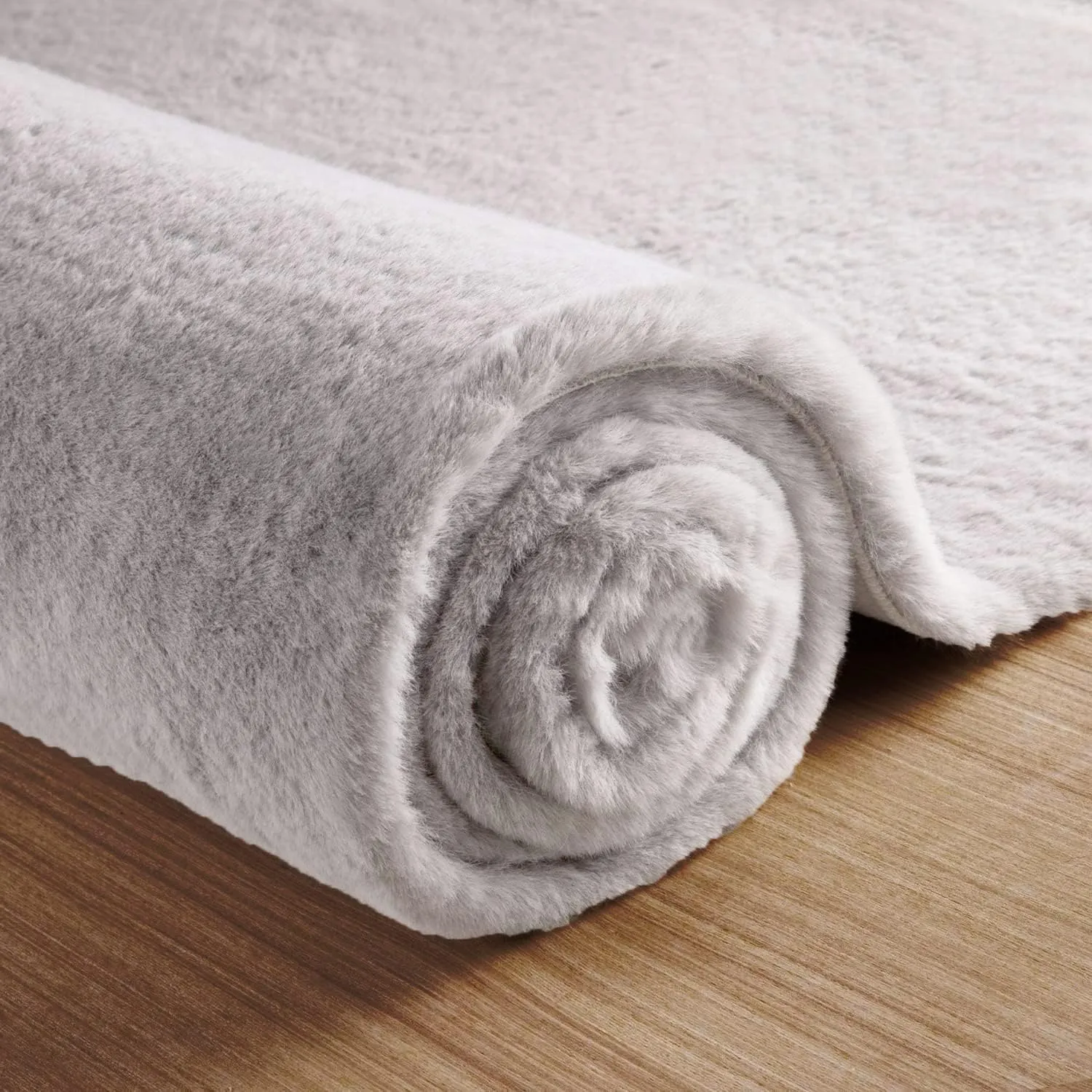 Grey Runner Fuzzy Rug for Bedroom Faux Rabbit Washable Fluffy Fur Nursery Rugs for Living Room Cute Room 2x4 Rug
