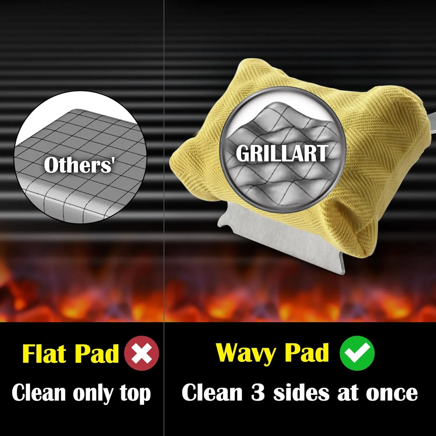 GRILLART Grill Brush for Outdoor Grill Bristle Free - Reinforced Grill Cleaner Scraper BBQ Brush - Replaceable Head Barbecue Grill Cleaning Brush - Safe BBQ Accessories Grill Tools - Gifts for Men/Dad