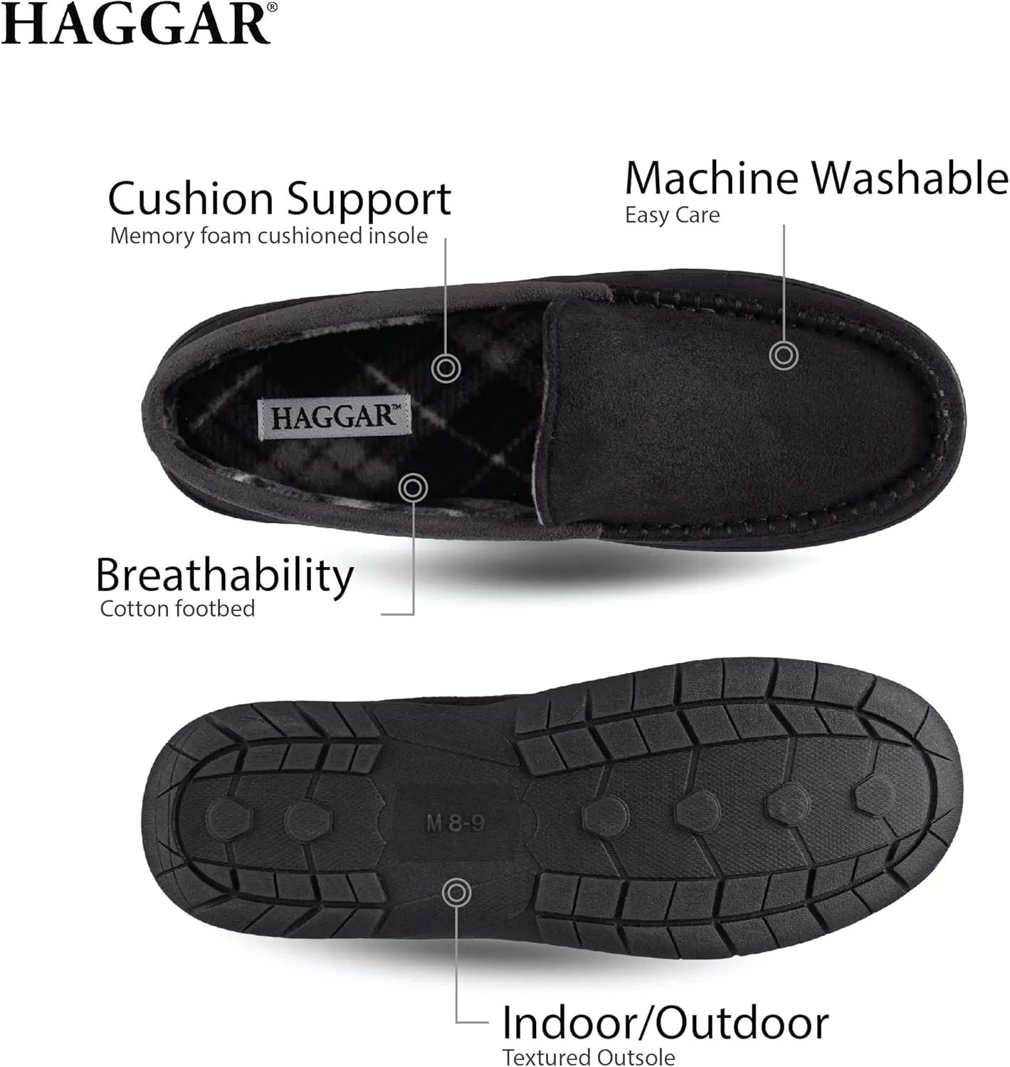 Haggar Men's Closed-Back Memory Foam Venetian Slipper House Shoe-Indoor/Outdoor Sole