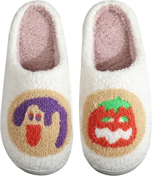 Halloween Pumpkin Slippers for Womens Mens Cute Cartoon Slippers Plush Warm Memory Foam Shoes