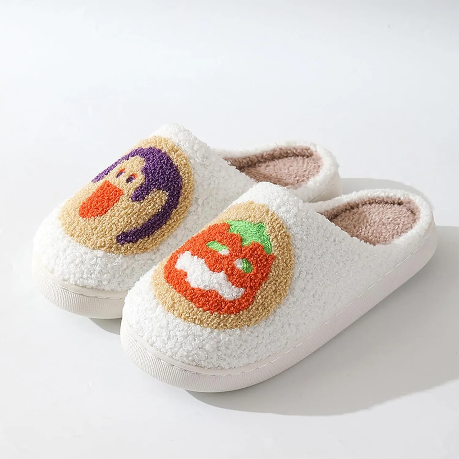 Halloween Pumpkin Slippers for Womens Mens Cute Cartoon Slippers Plush Warm Memory Foam Shoes