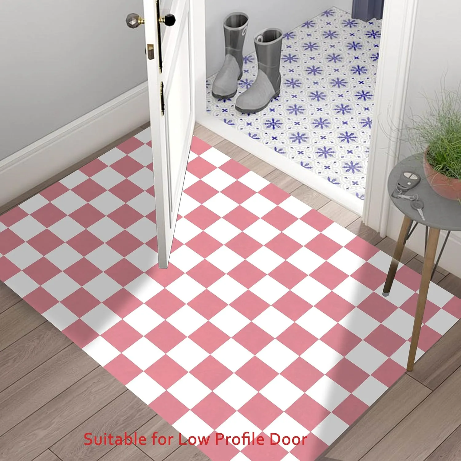 Hallway Runner Rug 2'x8' Washable Long Runner Rug Boho Non Slip Floor Carpet Kitchen Runners Mats Checkered Pink Bedroom Rug,Entryway,Indoor Outdoor Rugs