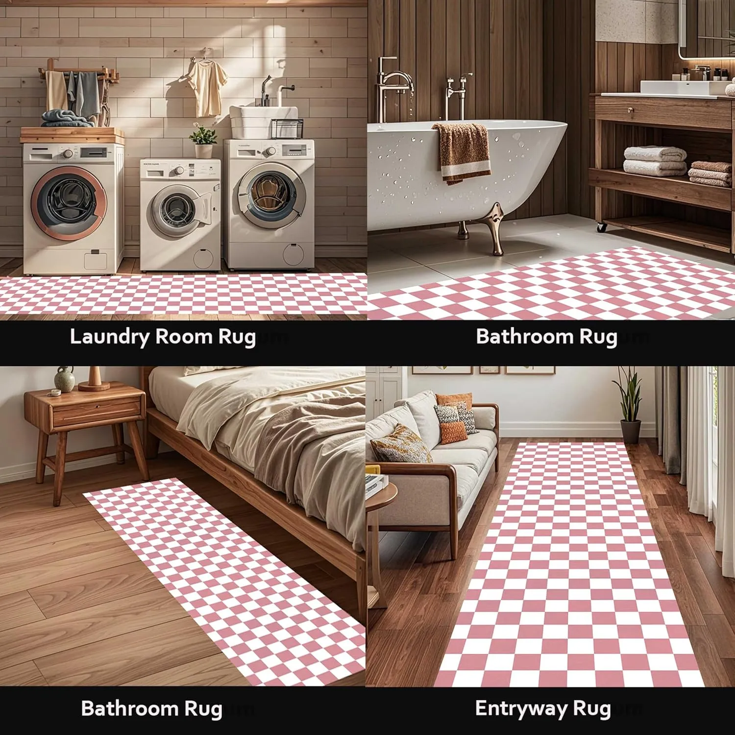 Hallway Runner Rug 2'x8' Washable Long Runner Rug Boho Non Slip Floor Carpet Kitchen Runners Mats Checkered Pink Bedroom Rug,Entryway,Indoor Outdoor Rugs