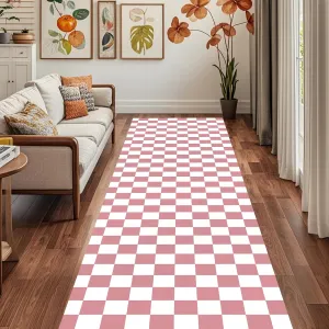 Hallway Runner Rug 2'x8' Washable Long Runner Rug Boho Non Slip Floor Carpet Kitchen Runners Mats Checkered Pink Bedroom Rug,Entryway,Indoor Outdoor Rugs