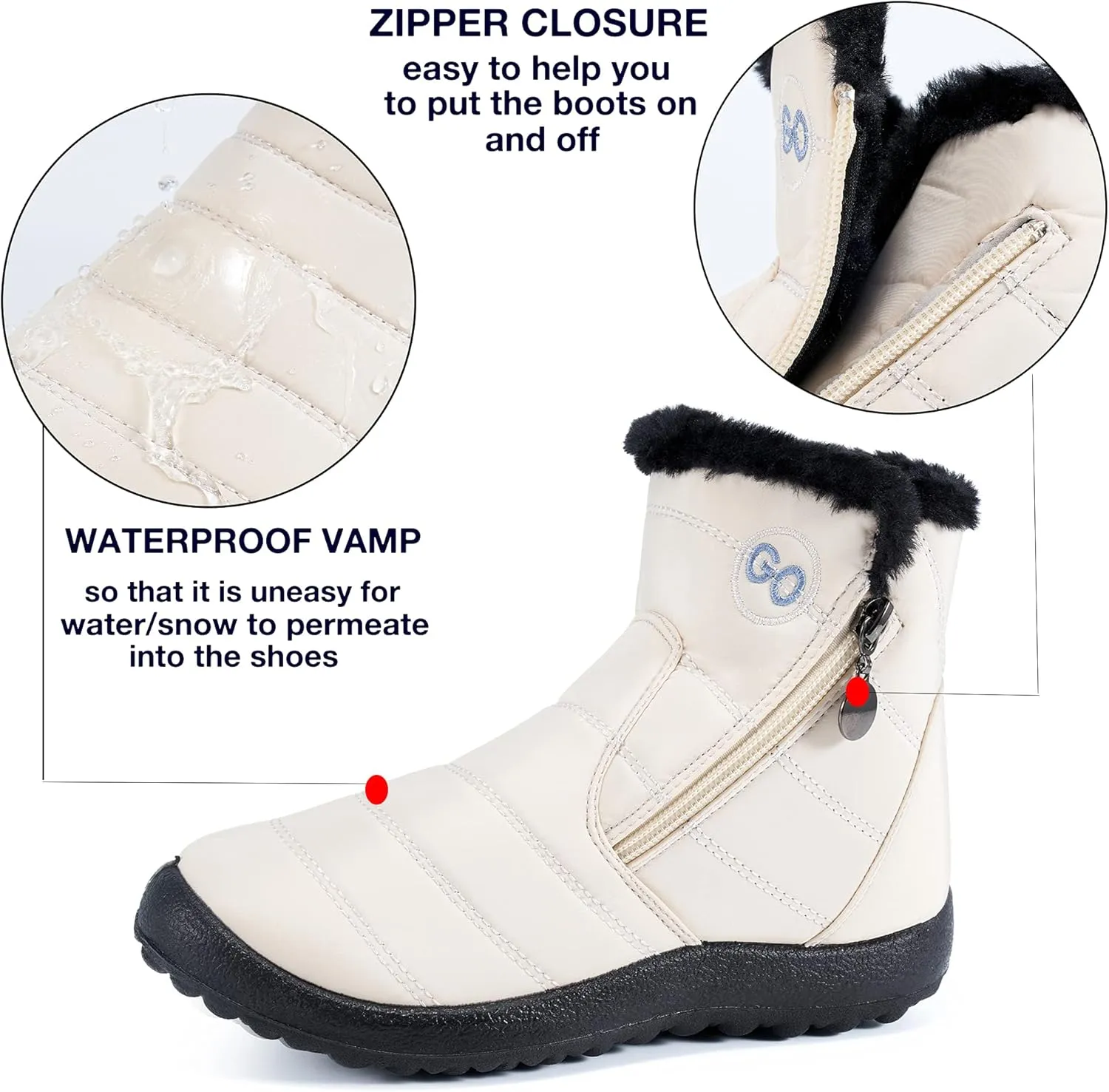 HARENCE Snow Boots for Women Winter Boot with Comfortable Warm Fur Lined Ankle Booties Outdoor Slip On Waterproof Short Boots