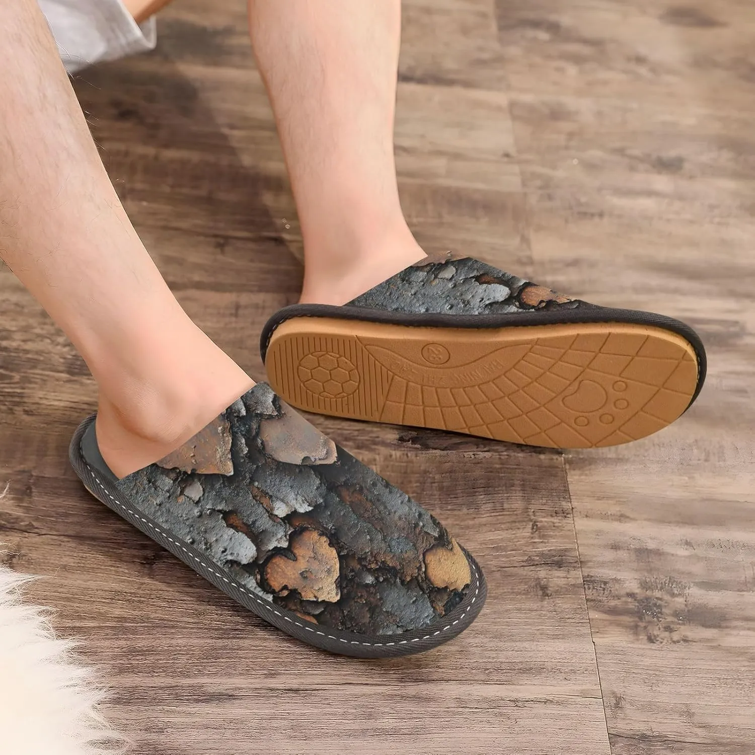 Hearts Rustic Valentine House Slippers for Women Men, Warm Slipper Rubber Sole Memory Foam Indoor Outdoor 4-5