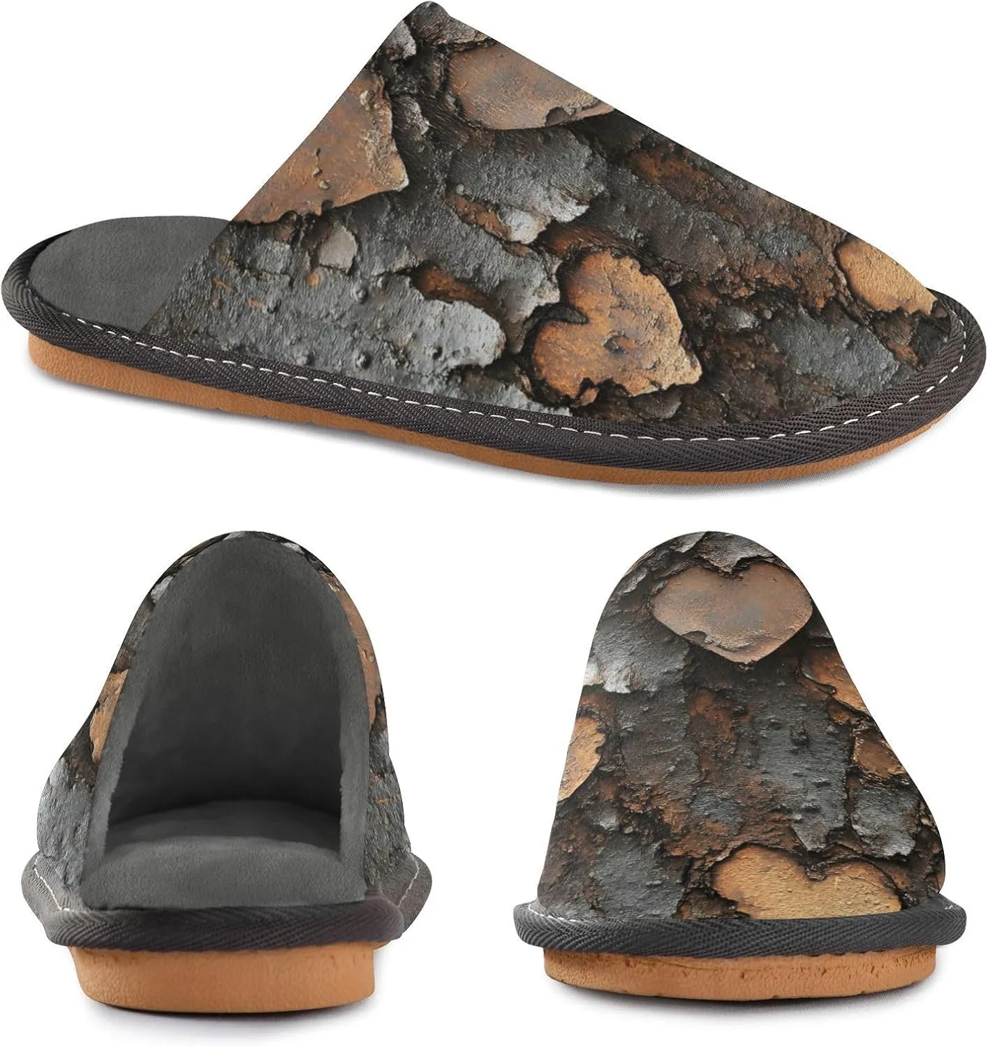 Hearts Rustic Valentine House Slippers for Women Men, Warm Slipper Rubber Sole Memory Foam Indoor Outdoor 4-5