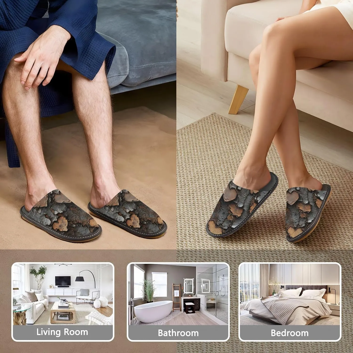 Hearts Rustic Valentine House Slippers for Women Men, Warm Slipper Rubber Sole Memory Foam Indoor Outdoor 4-5