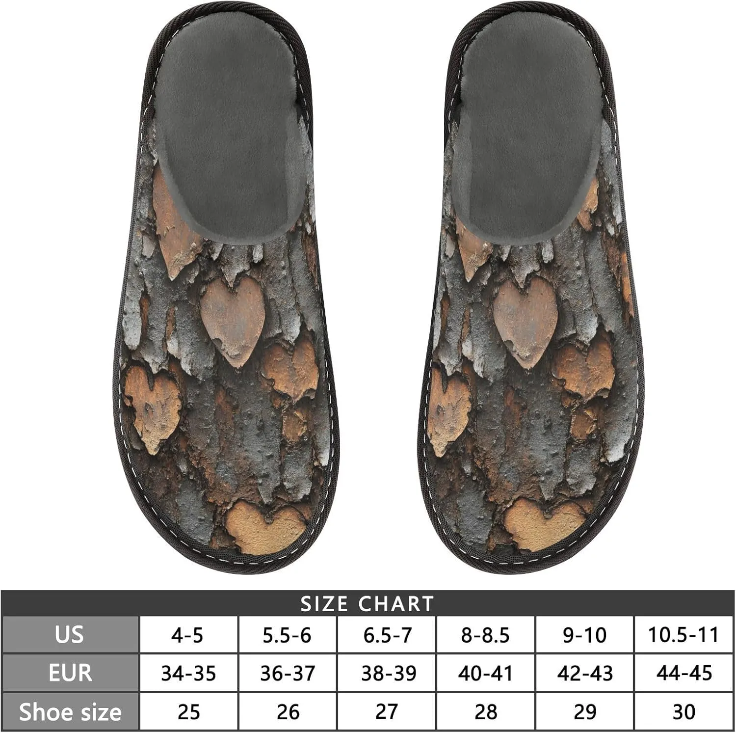 Hearts Rustic Valentine House Slippers for Women Men, Warm Slipper Rubber Sole Memory Foam Indoor Outdoor 4-5
