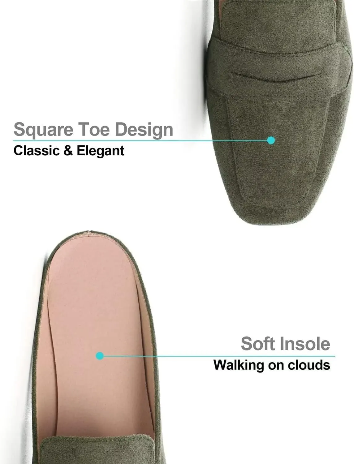 Hee grand Mules for Women Flats Square Toe Slip on Flat Slides Comfortable Suede Women Slippers Backless Loafer Shoes