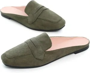 Hee grand Mules for Women Flats Square Toe Slip on Flat Slides Comfortable Suede Women Slippers Backless Loafer Shoes