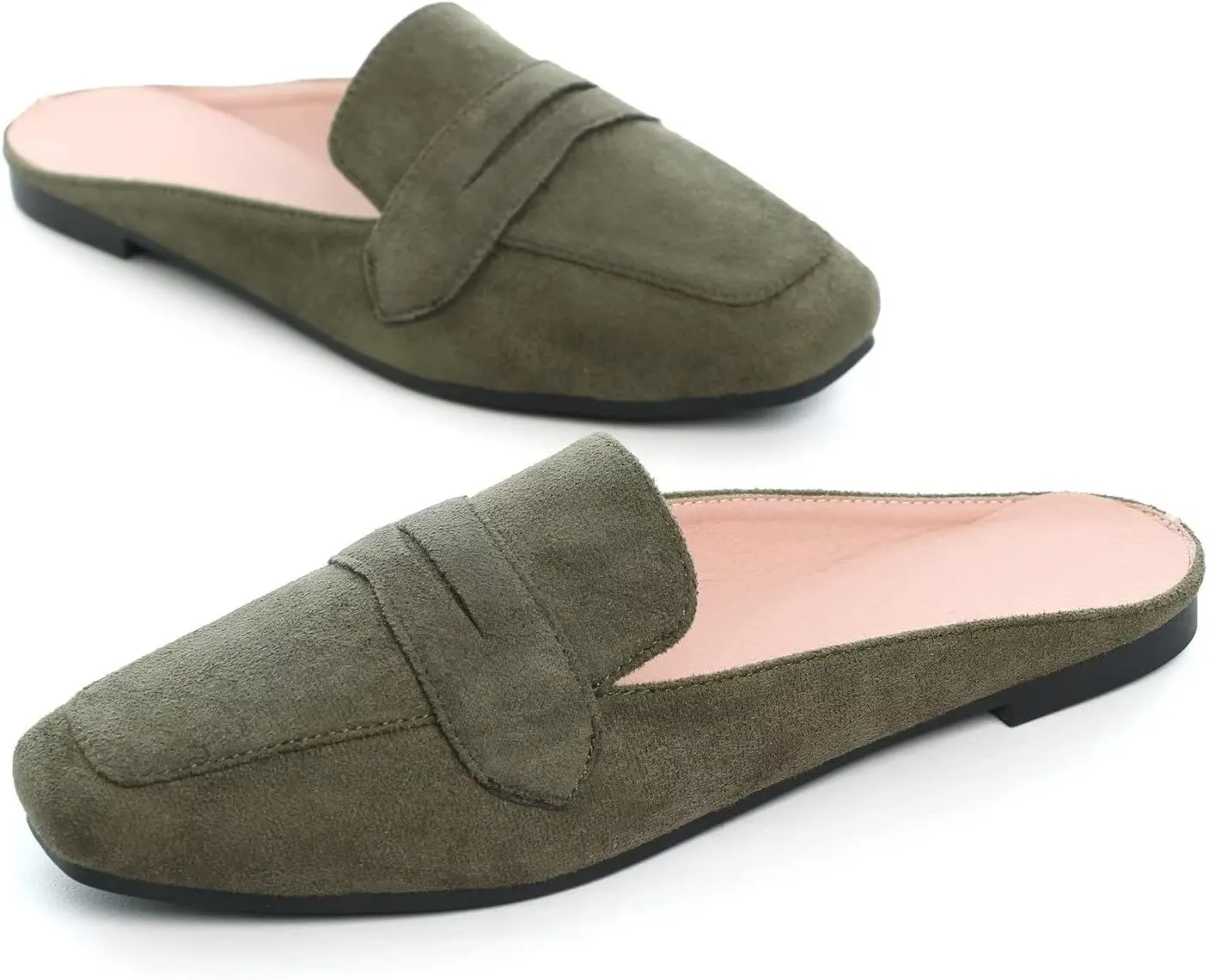 Hee grand Mules for Women Flats Square Toe Slip on Flat Slides Comfortable Suede Women Slippers Backless Loafer Shoes