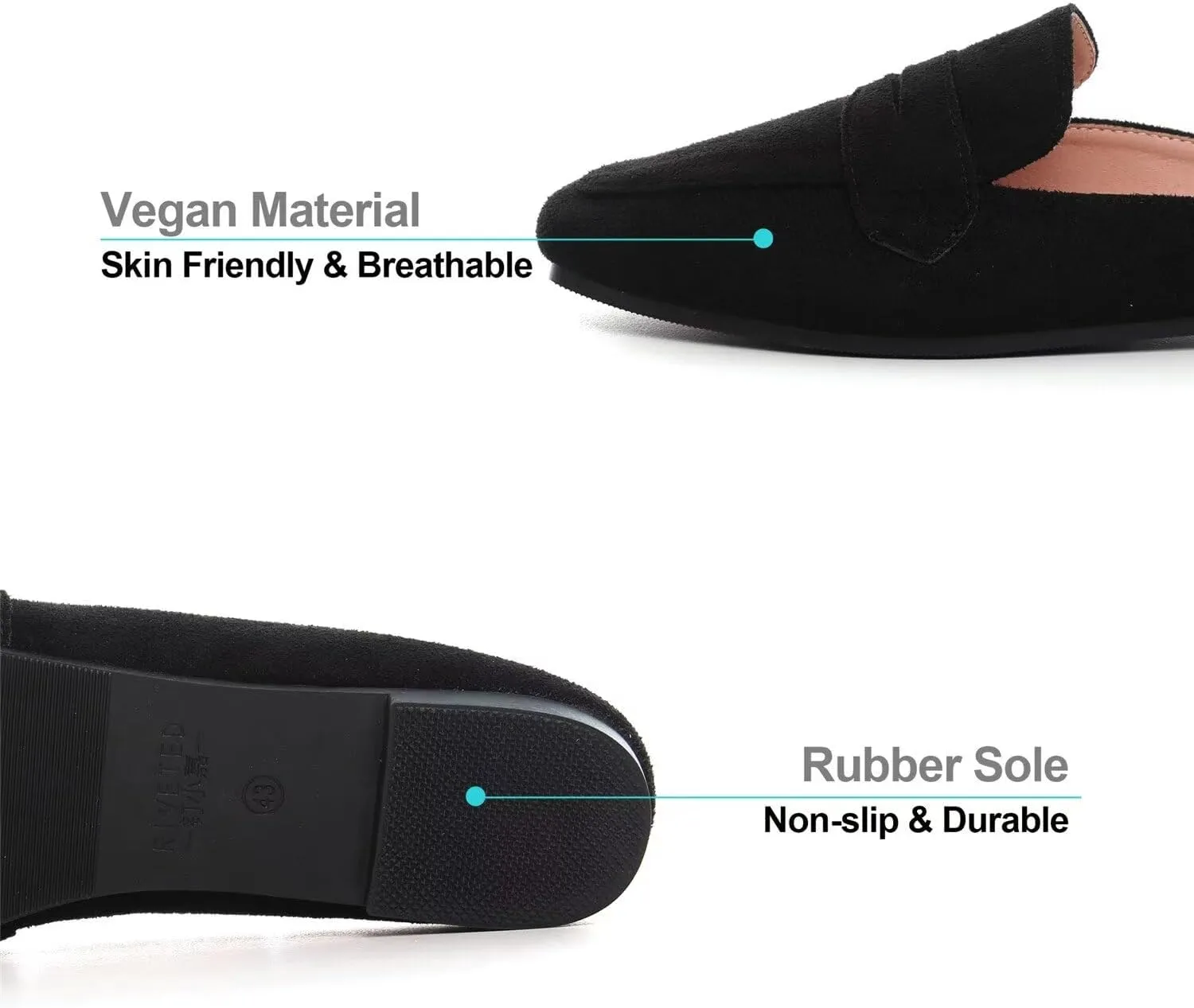 Hee grand Mules for Women Flats Square Toe Slip on Flat Slides Comfortable Suede Women Slippers Backless Loafer Shoes