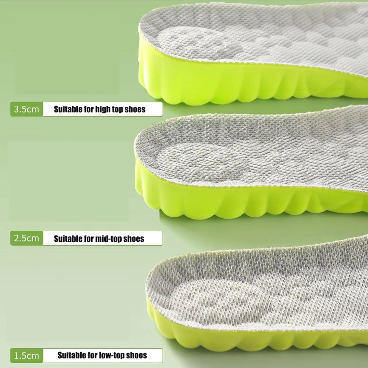 Height Increase Insoles for Men Wowen-4D Cloud Technology Insole-Super Soft Comfort Elevator Insoles, Memory Foam Heel Lift Inserts (Green, Lift 1.5CM/Men: US 8-12)