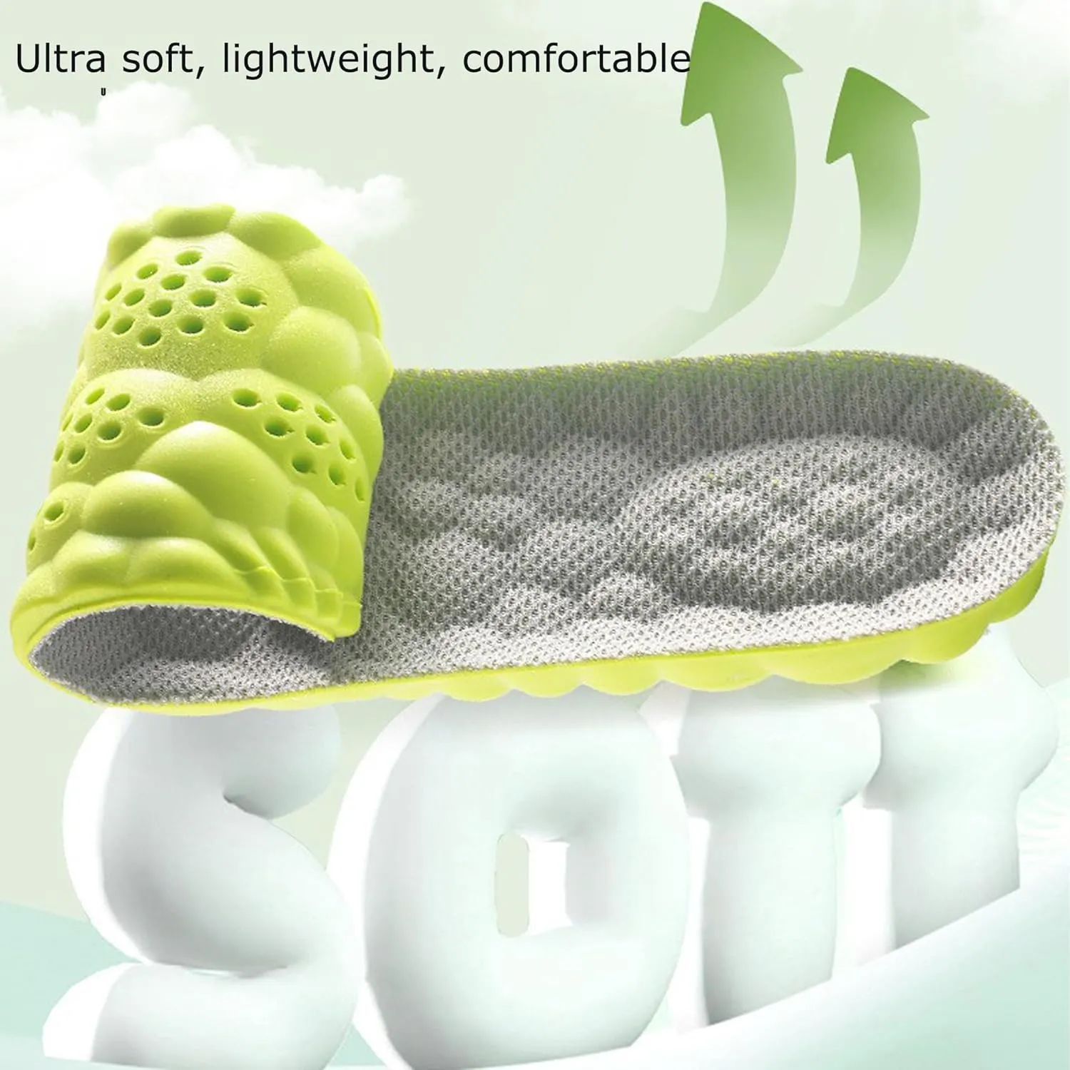 Height Increase Insoles for Men Wowen-4D Cloud Technology Insole-Super Soft Comfort Elevator Insoles, Memory Foam Heel Lift Inserts (Green, Lift 3.5CM/Men: US 8-12)