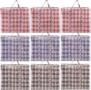 Hiceeden 9 Pack 108L Checkered Moving Storage Bags, Extra Large Travel Plaid Bag Alternative to Moving Boxes, Dorm Laundry Tote Organizer with Zipper and Handle for Clothes, Bedding, Red/Blue/Black