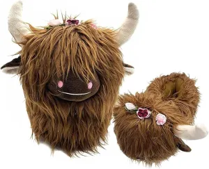 Highland Cow Plush Scottish Cow Slippers - Soft Warm Animal Home Indoor Unisex Slippers