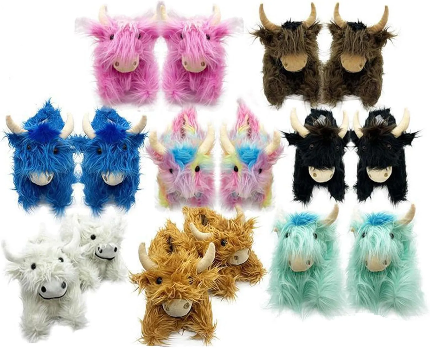 Highland Cow Plush Scottish Cow Slippers - Soft Warm Animal Home Indoor Unisex Slippers