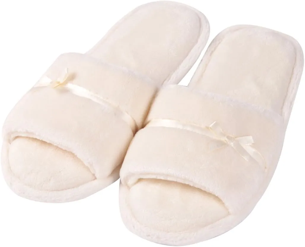 Home Slipper Open Toe Slippers Womens Soft Fuzzy Flannel Memory Foam Non-Slip Indoor Slippers