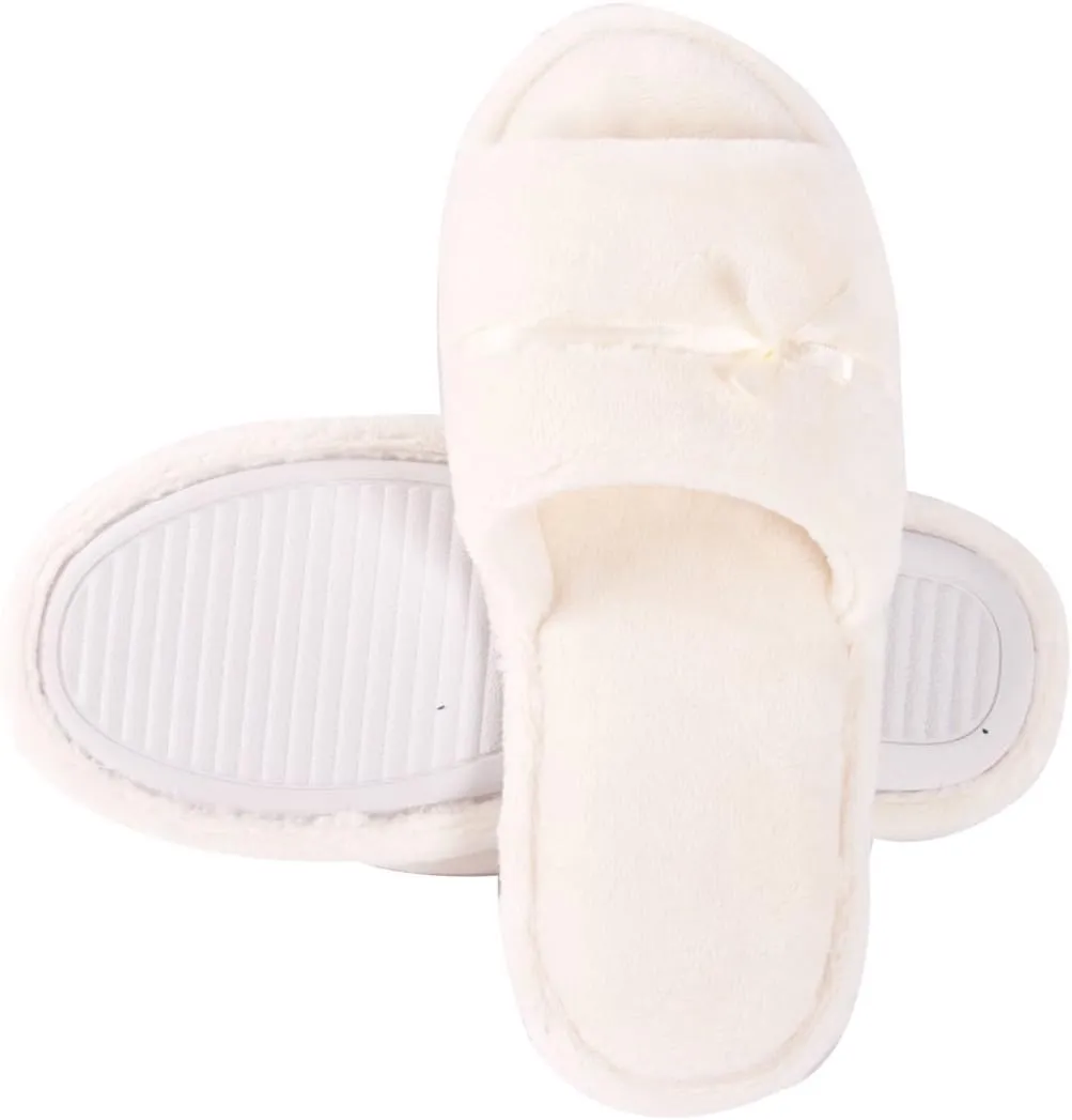 Home Slipper Open Toe Slippers Womens Soft Fuzzy Flannel Memory Foam Non-Slip Indoor Slippers