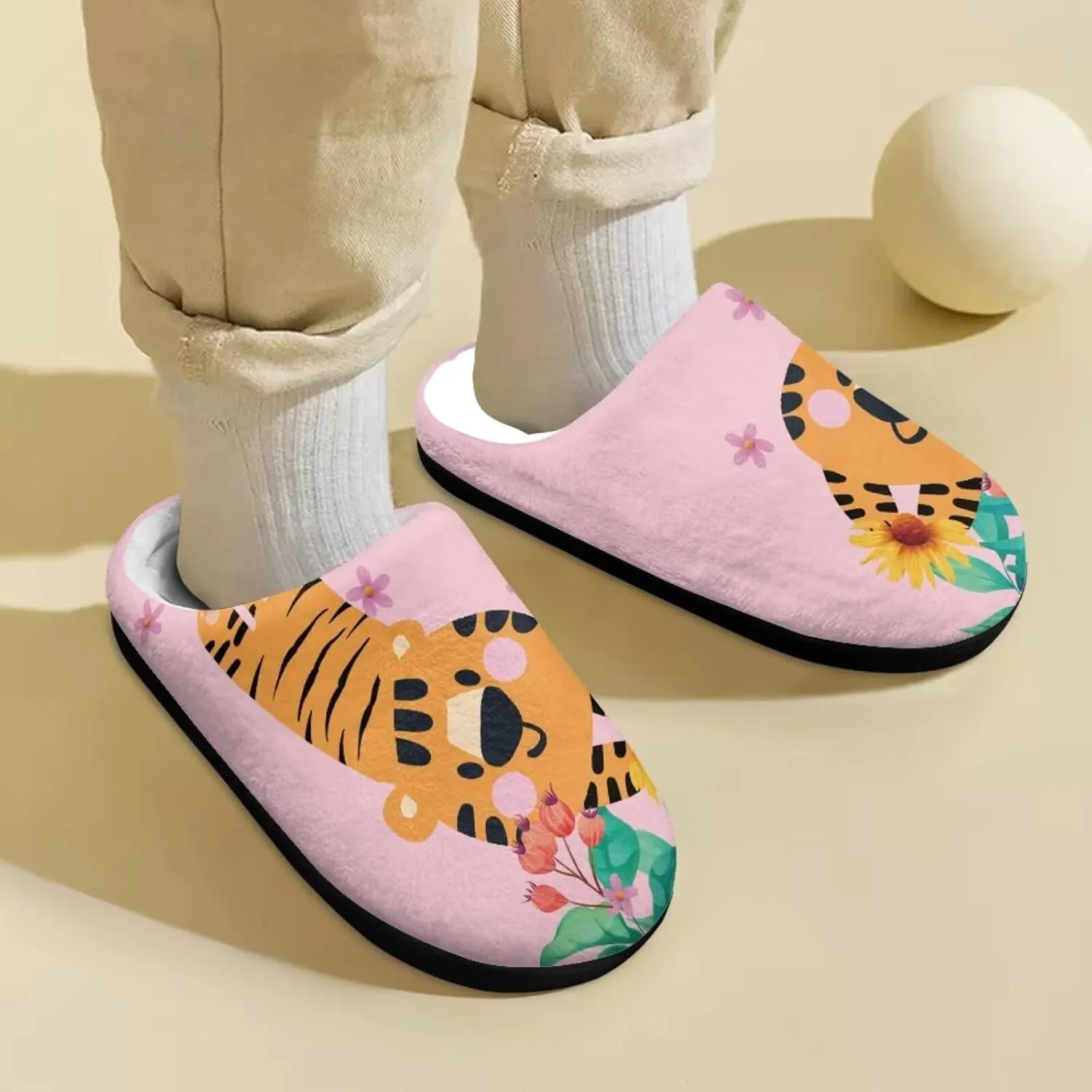 Home Slippers for Girls Boys, House Slippers Anti-Slip Winter Indoor Shoes Soft Plush Warm Preppy Slipper