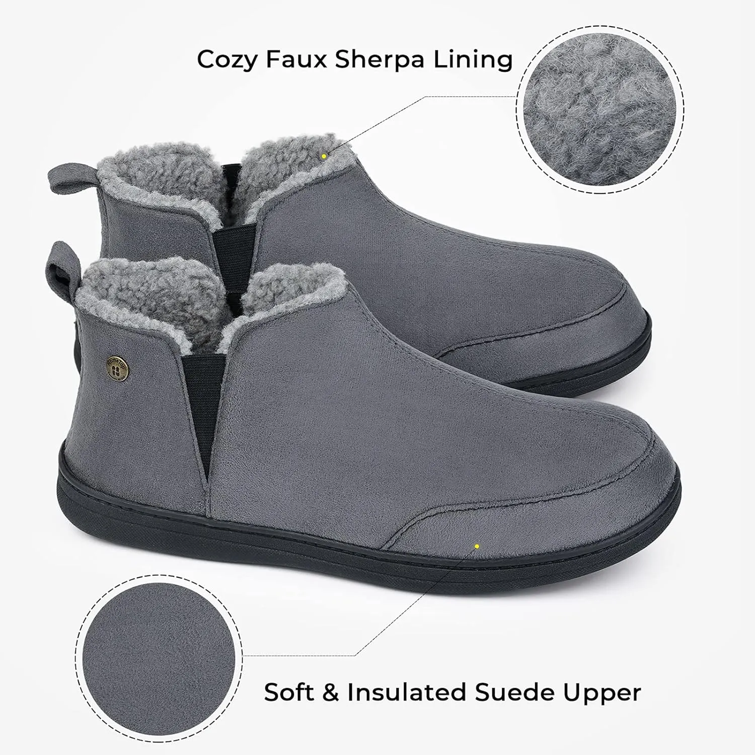 HomeTop Men's Bootie Slippers Comfy Warm Soft Non-slip Indoor Memory Foam House Shoes with Elastic Gores