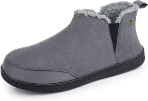 HomeTop Men's Bootie Slippers Comfy Warm Soft Non-slip Indoor Memory Foam House Shoes with Elastic Gores