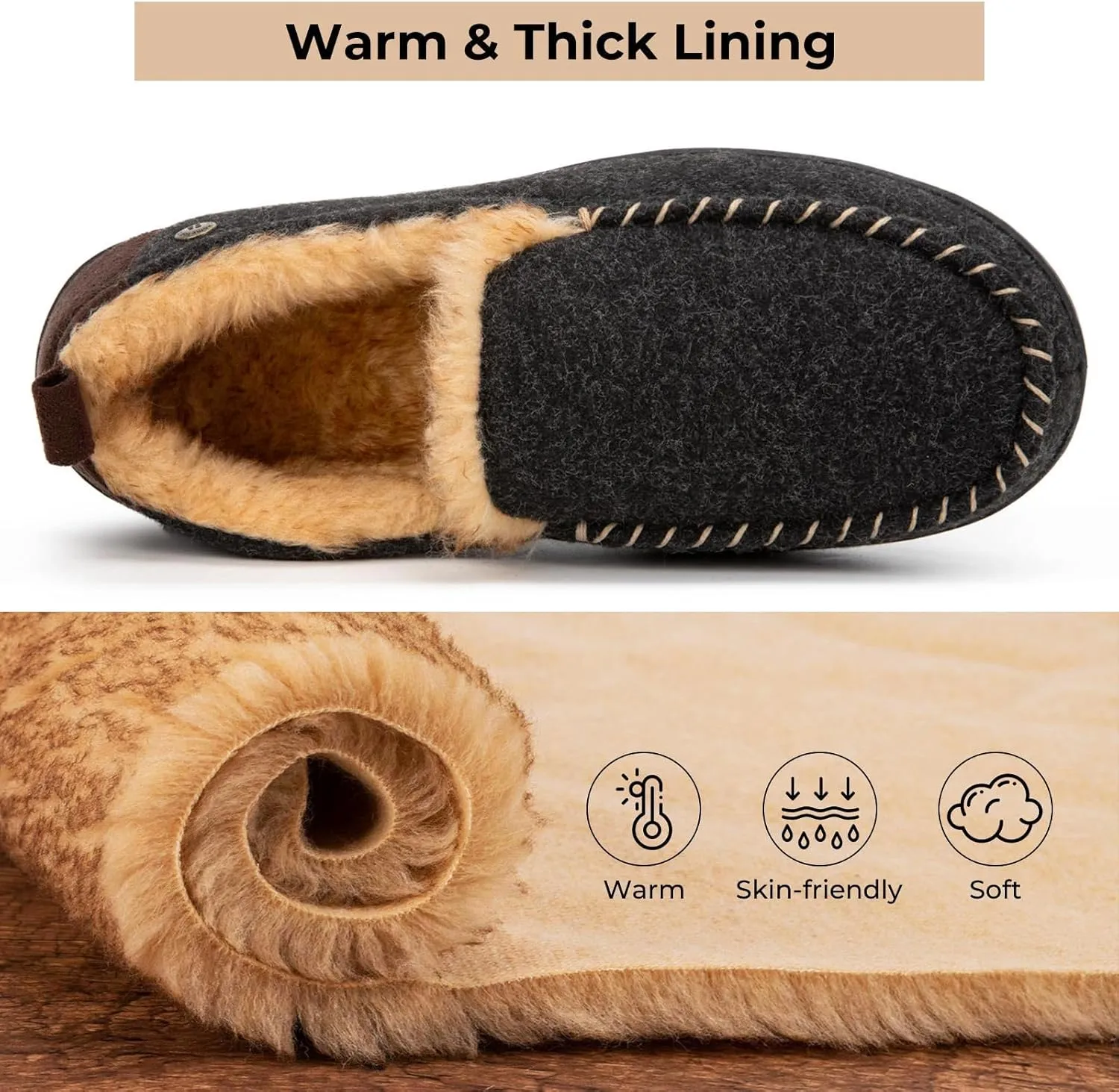 HomeTop Men's Memory Foam Moccasin Slippers, Indoor and Outdoor Warm Fuzzy Fleece House Shoes