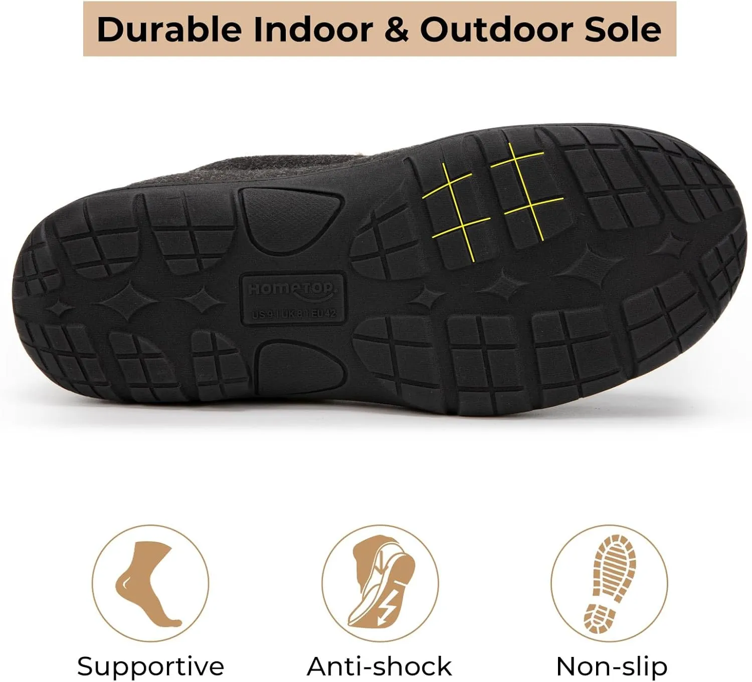 HomeTop Men's Memory Foam Moccasin Slippers, Indoor and Outdoor Warm Fuzzy Fleece House Shoes