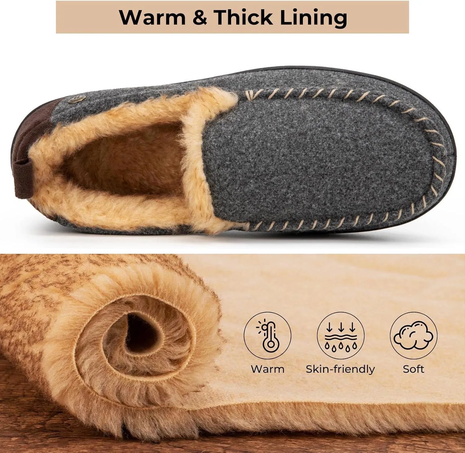 HomeTop Men's Memory Foam Moccasin Slippers, Indoor and Outdoor Warm Fuzzy Fleece House Shoes
