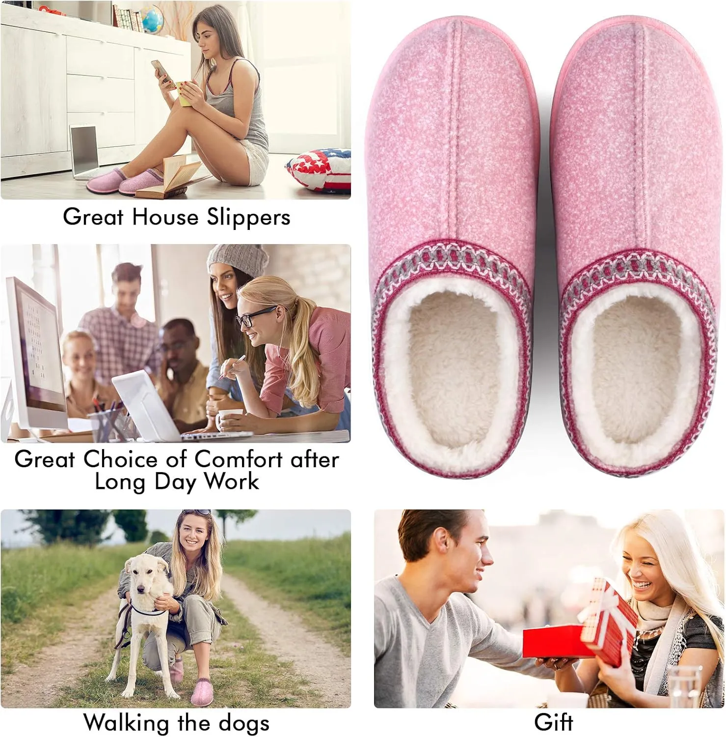Homitem House Bedroom Slippers for Women Platform Shoes Indoor and Outdoor with Fuzzy Lining Hard Sole Memory Foam Slip on
