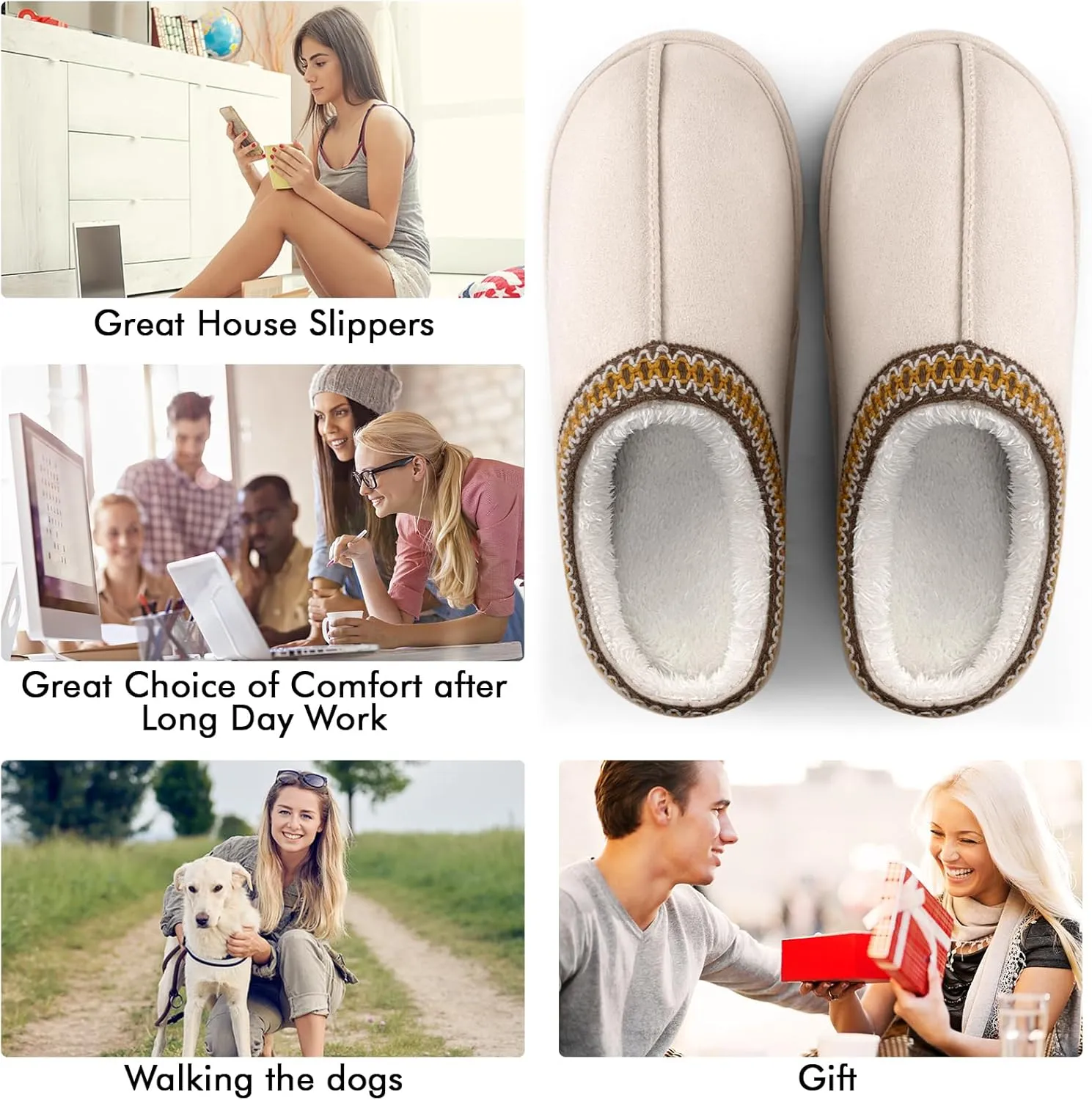 Homitem House Bedroom Slippers for Women Platform Shoes Indoor and Outdoor with Fuzzy Lining Hard Sole Memory Foam Slip on