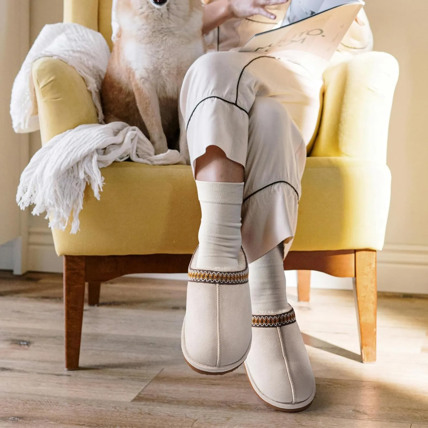 Homitem House Bedroom Slippers for Women Platform Shoes Indoor and Outdoor with Fuzzy Lining Hard Sole Memory Foam Slip on