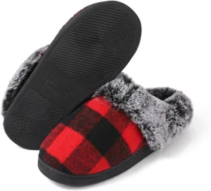 House Slippers for Woman Men, womens slippers on House Shoes Cozy Memory Foam Scuff plaid slippers with Fuzzy Faux Fur Comfortable Non-Slip Warm Fuzzy Checkered Slippers Indoor outdoor