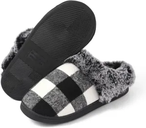 House Slippers for Woman Men, womens slippers on House Shoes Cozy Memory Foam Scuff plaid slippers with Fuzzy Faux Fur Comfortable Non-Slip Warm Fuzzy Checkered Slippers Indoor outdoor