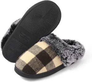 House Slippers for Woman Men, womens slippers on House Shoes Cozy Memory Foam Scuff plaid slippers with Fuzzy Faux Fur Comfortable Non-Slip Warm Fuzzy Checkered Slippers Indoor outdoor