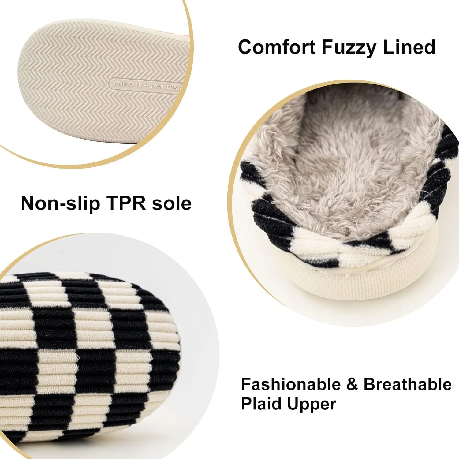 House Slippers for Women Men, Checkered Slippers, Women's Checkerboard Slippers Teen Girls Trendy Plaid Scuff Slides, Men's Fuzzy Cotton Indoor Slippers Slip on Memory Foam Bedroom Home Shoes
