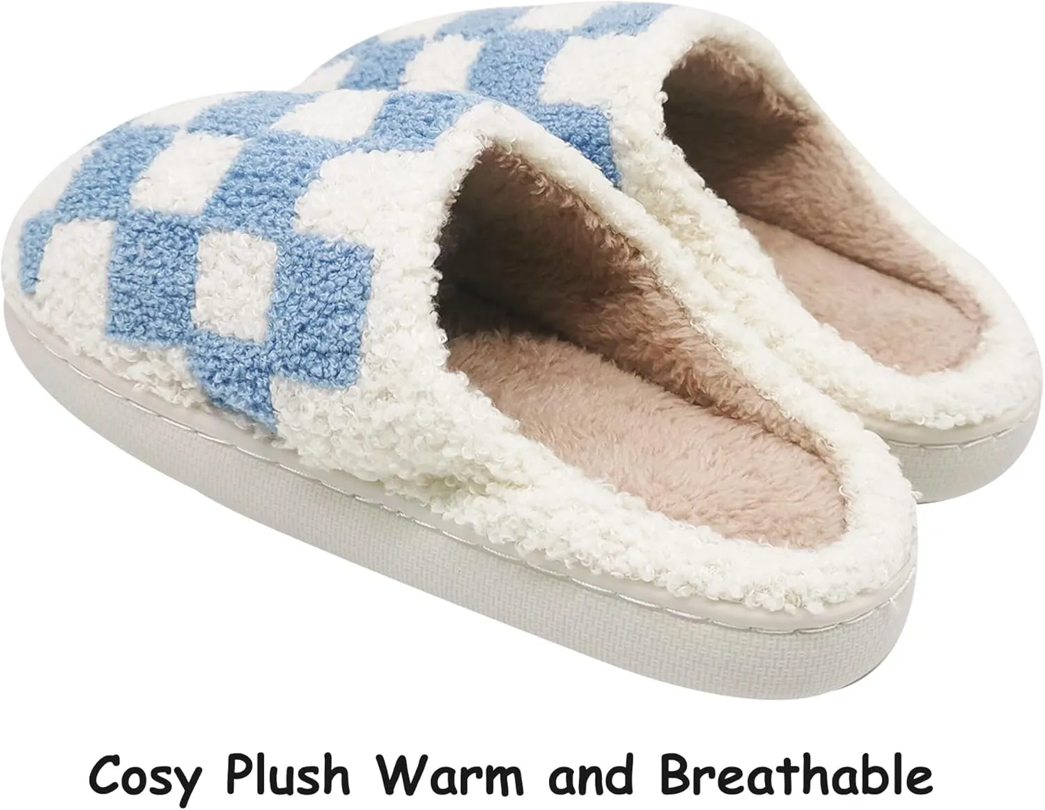 House Slippers for Women Men, Plush Warm Fuzzy Slippers, Cozy Memory Foam Checkered Slippers, Bedroom Indoor Outdoor Slip on Plaid Shoes with Fur