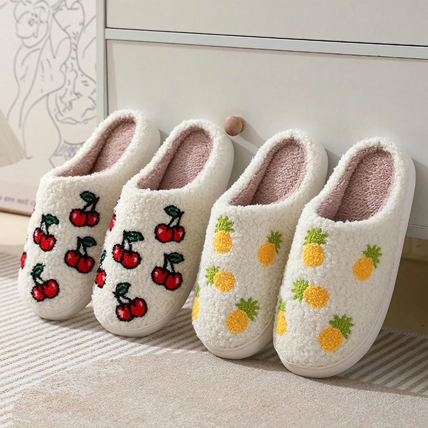 House Slippers for Women Men, Plush Warm Fuzzy Slippers, Cozy Memory Foam Checkered Slippers, Bedroom Indoor Outdoor Slip on Plaid Shoes with Fur
