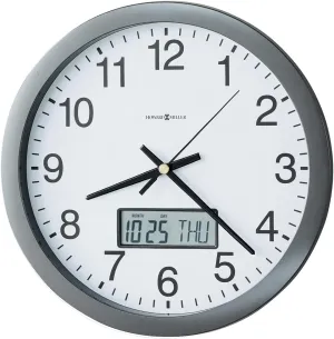 Howard Miller Chronicle Wall Clock, Grey Finishing LCD Calendar with Round Analog Dial & Arabic Numerals, Quartz Movement Wall Mount Perfect Timepiece for Home Decor, Living Room & Office