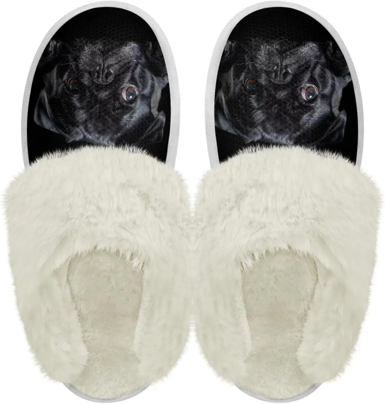 Howilath Dog Print Cotton Slippers with Fur Edges Warm House Shoes with Anti-Skid Sole Casual Novelty Fuzzy Slippers