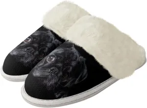 Howilath Dog Print Cotton Slippers with Fur Edges Warm House Shoes with Anti-Skid Sole Casual Novelty Fuzzy Slippers