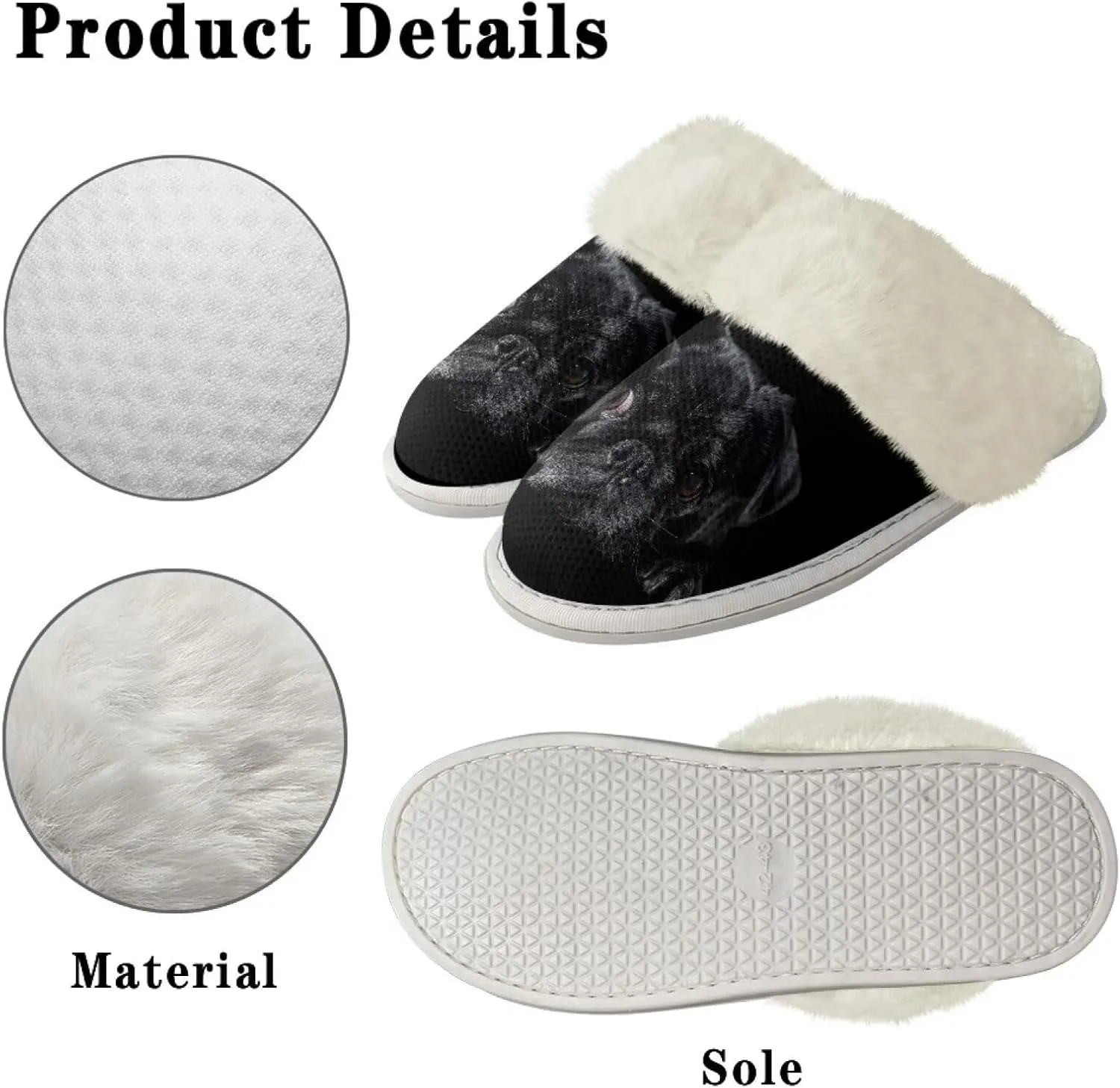 Howilath Dog Print Cotton Slippers with Fur Edges Warm House Shoes with Anti-Skid Sole Casual Novelty Fuzzy Slippers