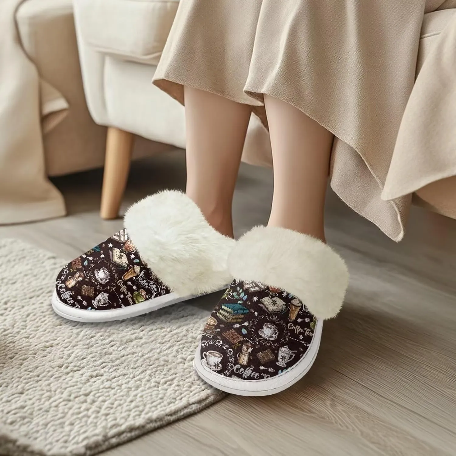 Howilath Fuzzy Slippers Women with Fur Edges House Shoes Bedroom Plush Slippers for Indoor & Outdoor