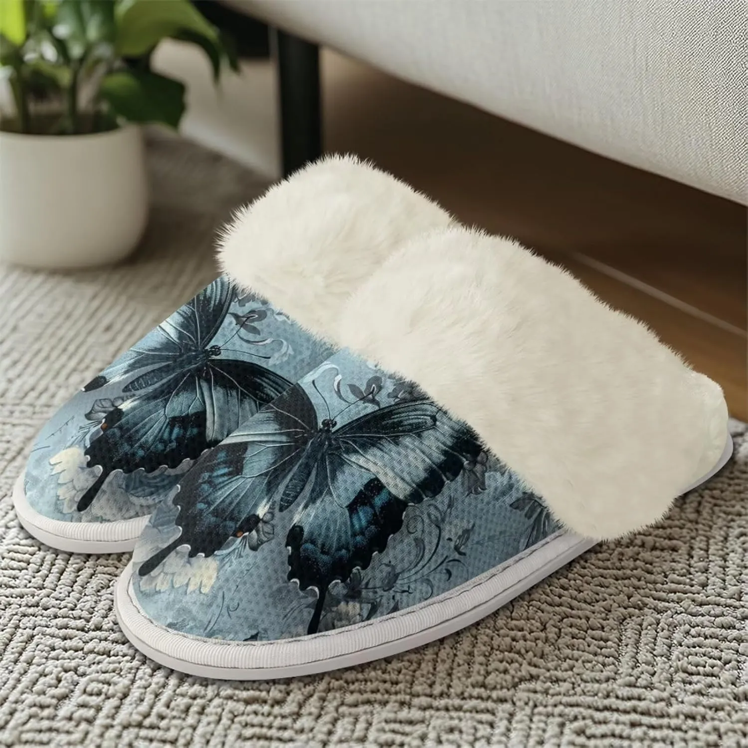 Howilath Fuzzy Slippers Women with Fur Edges House Shoes Bedroom Plush Slippers for Indoor & Outdoor