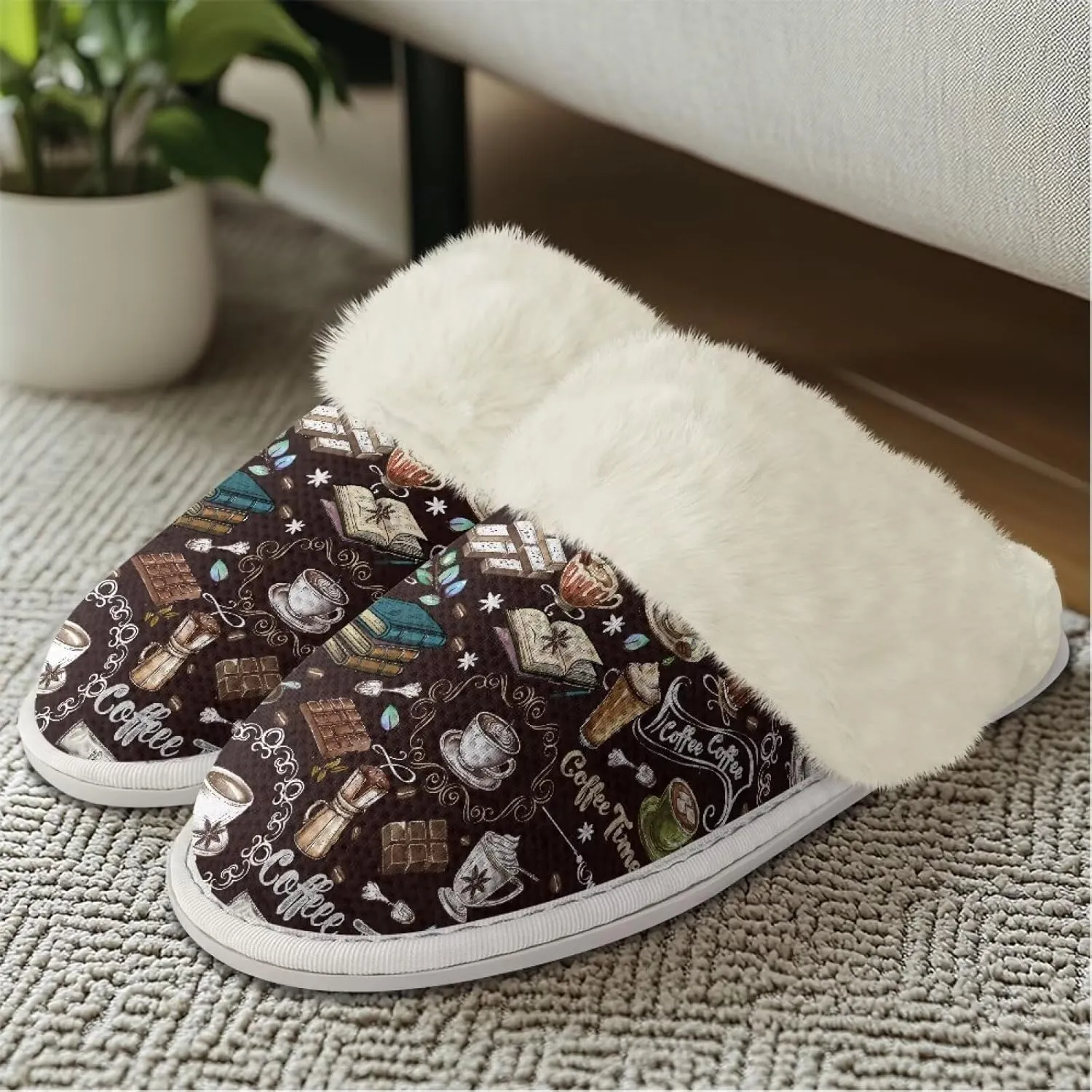 Howilath Fuzzy Slippers Women with Fur Edges House Shoes Bedroom Plush Slippers for Indoor & Outdoor