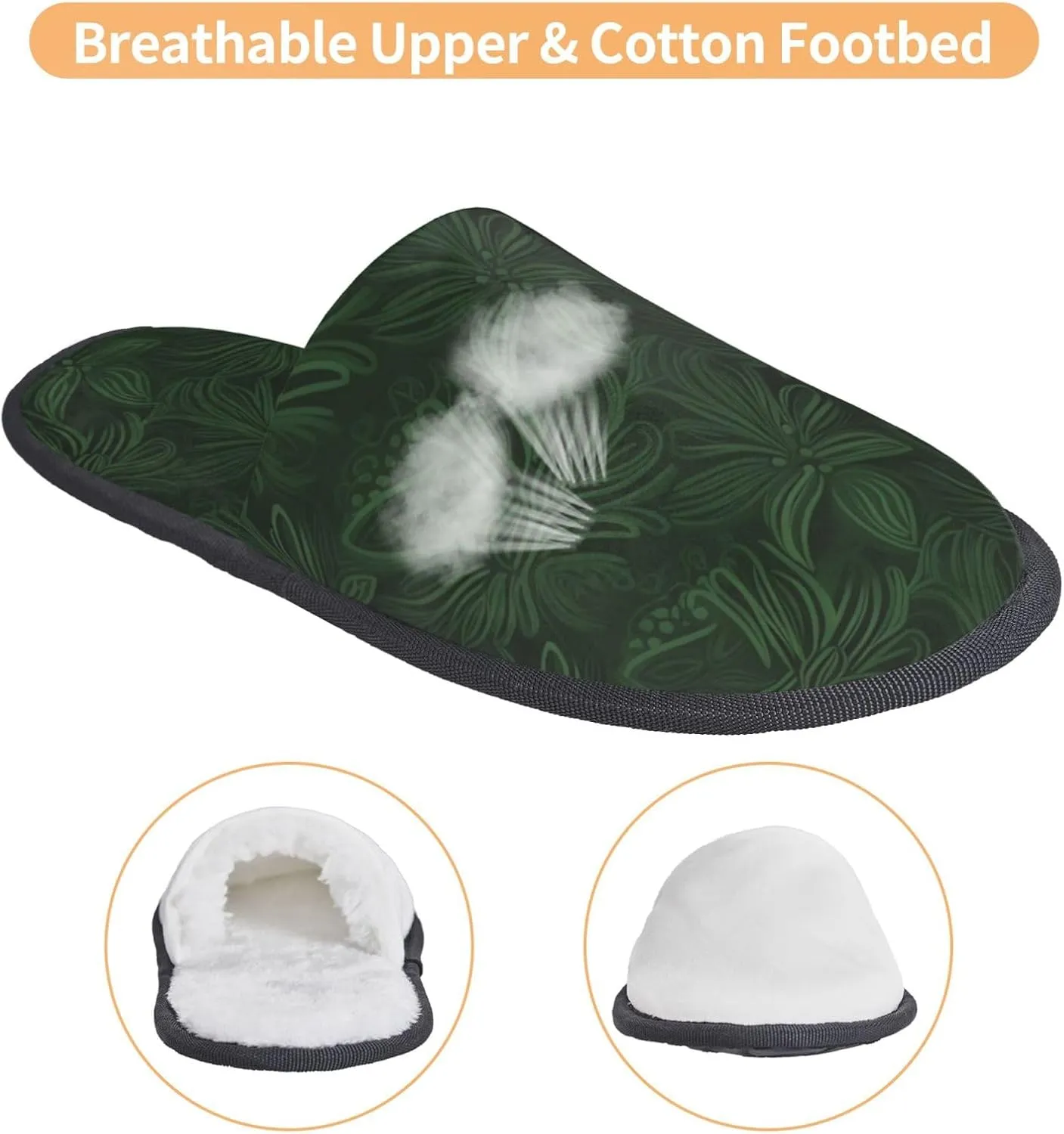 Hunter Green Floral Petals Pattern Furry House Slippers for Women Men Soft Fuzzy Slippers Indoor Casual Plush House Shoes