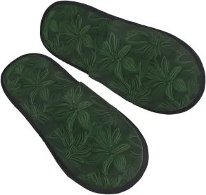 Hunter Green Floral Petals Pattern Furry House Slippers for Women Men Soft Fuzzy Slippers Indoor Casual Plush House Shoes