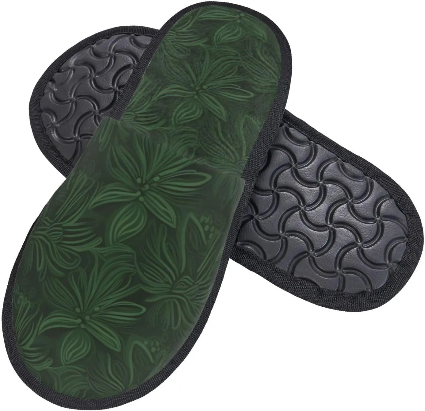 Hunter Green Floral Petals Pattern Furry House Slippers for Women Men Soft Fuzzy Slippers Indoor Casual Plush House Shoes